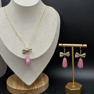 Elegant Pink Bow Jewelry Set (2257)